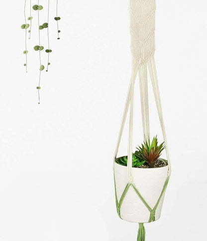 LIVALAYA Macrame Plant Hangers Wall Planter - Green Ombre 48 Inch, for Indoor or Outdoor, 100% Cotton Rope Hanging Plant Holder with Tassel for Flower Pots and Succulents Modern Boho Home Décor