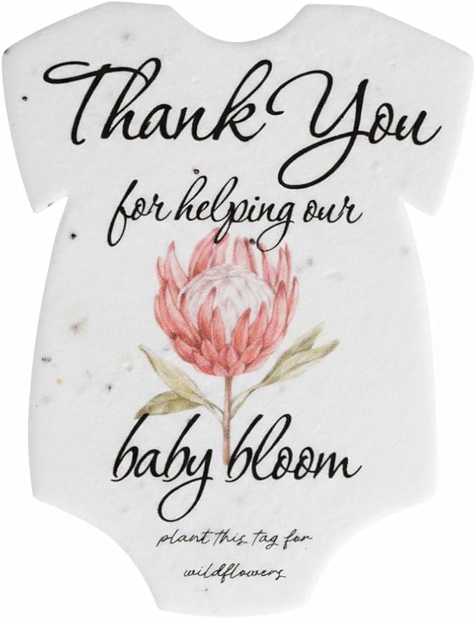 Onesie Seed Paper – 15 Protea Shower Favors for Guests with Wildflower Seeds, Writable & Plantable, Shower Favor Gifts for Guest
