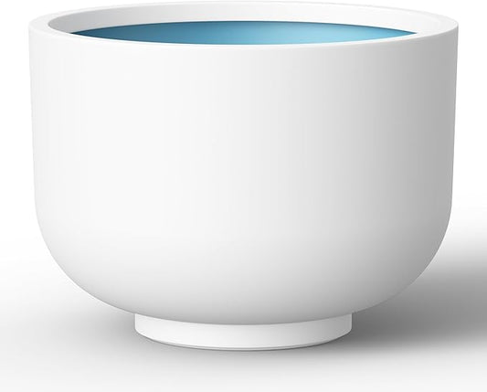 Kante 17.7 Inch Dia Concrete Bowl Planter, Large Tapered Bottom Plant Pot with Drainage, Smooth White Finish with Painted Interior, Ideal for Porch, Home, Garden, Patio