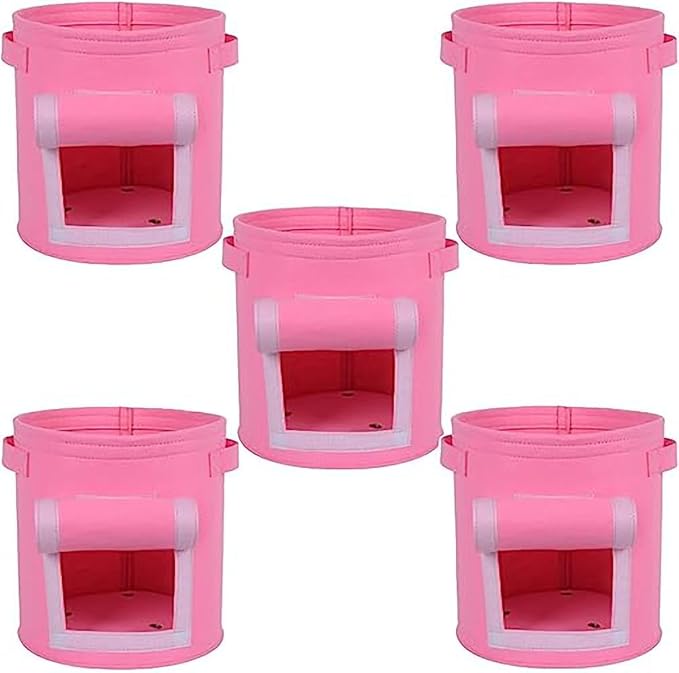 Ulalaza 5PCS Potato Grow Bags with Flap Plant Grow Bags Fabric Multi Ribbon Potato Bag Tomato Vegetable Growth Non-Woven Felt Planting Bag Transparent