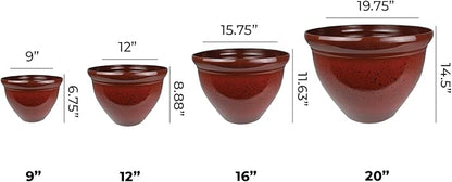 The HC Companies 12 Inch Pizzazz Round Planter Pots with Ceramic Look, Lightweight UV-Resistant Plastic Indoor & Outdoor Planters, 2-Pack Flower Pots for Garden & Home Decor, Warm Red