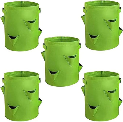 Ulalaza 5PCS Potato Grow Bags with Flap Plant Grow Bags Fabric Multi Ribbon Potato Bag Tomato Vegetable Growth Non-Woven Felt Planting Bag Transparent