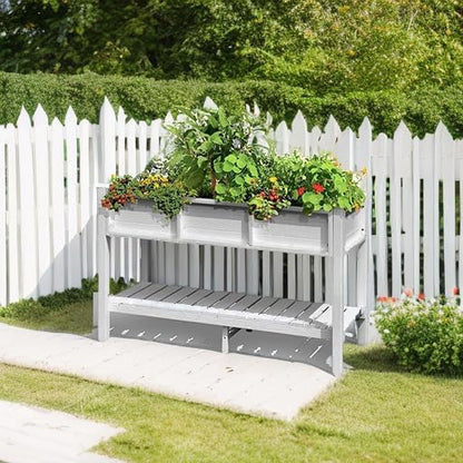 DWVO 48x18x30in Raised Garden Bed HDPE, Poly Wood Planter Box Stand,Weather-Resistant Planter Box with Legs & Storage Shelf, Elevated Garden Bed for Backyard, Patio, Balcony, White