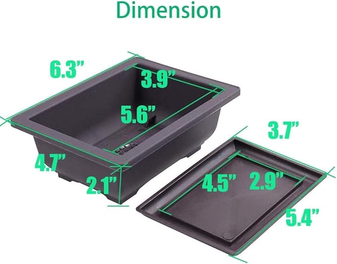 6 Packs Bonsai Training Pots with Trays 6.3 Inch Nursery Pots with Drainage Plastic Bonsai, Come with 12pcs Plant Labels, Rectangle Bonsai Flower Growing for Home Garden, Yard, Balcony, Office (s)