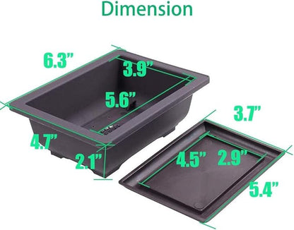6 Packs Bonsai Training Pots with Trays 6.3 Inch Nursery Pots with Drainage Plastic Bonsai, Come with 12pcs Plant Labels, Rectangle Bonsai Flower Growing for Home Garden, Yard, Balcony, Office (s)