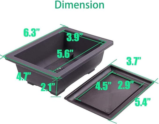 6 Packs Bonsai Training Pots with Trays 6.3 Inch Nursery Pots with Drainage Plastic Bonsai, Come with 12pcs Plant Labels, Rectangle Bonsai Flower Growing for Home Garden, Yard, Balcony, Office (s)