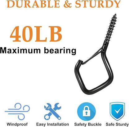 32-Pack Heavy-Duty Black Screw Eye Hooks with Safety Clips | Metal Ceiling Hooks for Hanging Plants, Wind Chimes, Bird Feeders & Indoor/Outdoor Lights