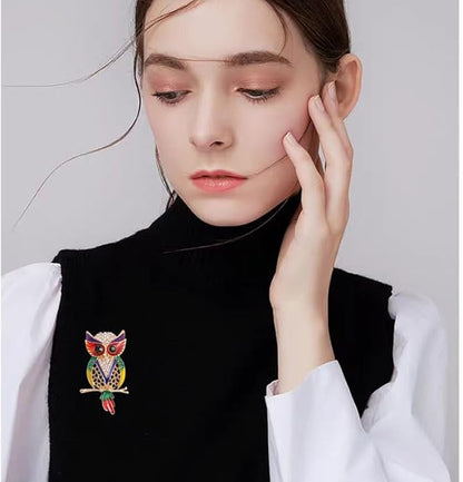Rhinestone Owl Brooch Pin for Women Cute Big Cartoon Cat Eye Stone Owl Bird Brooch Unique Double Owl Brooch Pin Clothes Bag Hat Dress Jewelry