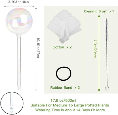 17 Oz 2 Weeks Glass Plant Watering Globes Large for Indoor Outdoor Potted Plants Self Watering Planter Insert Bulbs Water Plants While Away Vacation Devices (Iridescent Large 2-Pack)