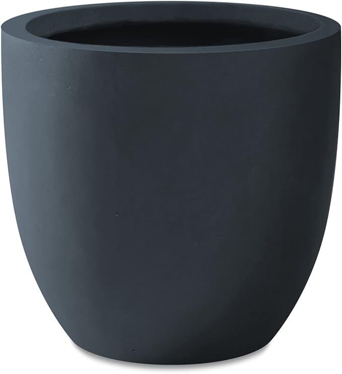 Kante 16.5" Dia Round Concrete Planter, Large Outdoor Modern Indoor Decorative Plant Pots with Drainage Hole and Rubber Plug for Home and Garden, Charcoal