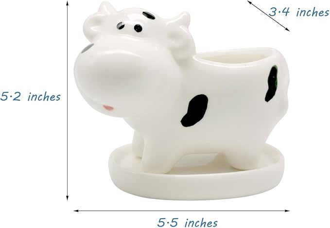 DIYOMR Cute Animal Planter Cow Dog Shaped Funny Small Succulent Pot White Ceramic Plant Pot with Tray for Mini Plants Flowers Cactus, Smooth Ceramic - Plants Not Included (Cow)