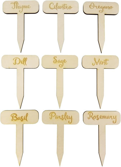 Herb Garden Markers - Set of 9 - Rustic Gardener Gift - Made in The USA - Birchwood - 2.75" x 4” - Indoor Potted Plant Engraved Stakes - Garden Signs