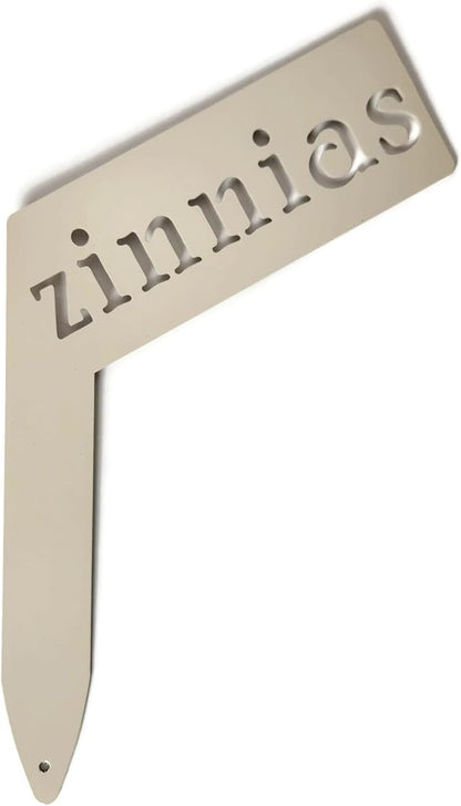 Planter Size Small Metal Garden Plant Vegetable Flower or Herb Markers 13.5 Inches Tall (zinnias, Cream)