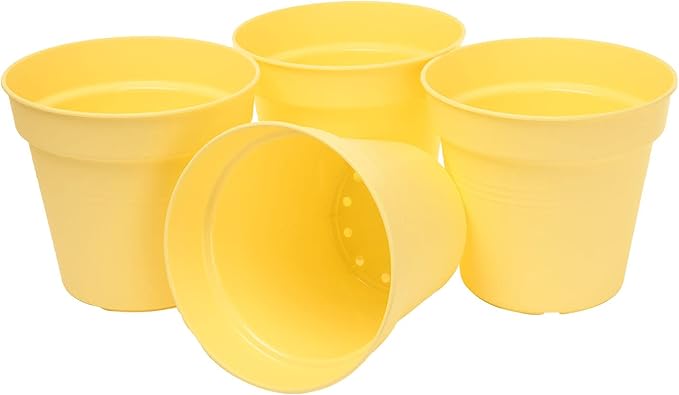Mintra Home Garden Pots 4pk - Flowers, Herbs, Plants, Indoor, Outdoor, Colorful, Wholesale, Bulk (Yellow, 17cm Diameter (6.6in))