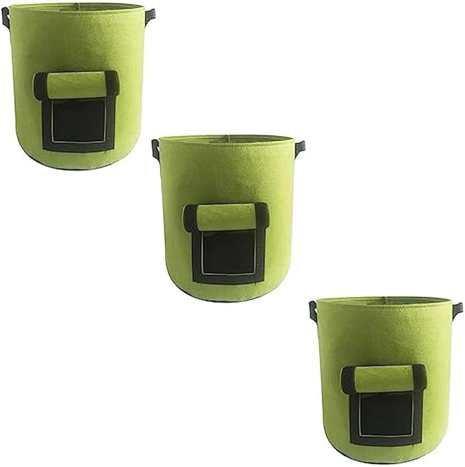 Ulalaza 3PCS Potato Grow Bags with Flap Plant Grow Bags Fabric Multi Ribbon Potato Bag Tomato Vegetable Growth Non-Woven Felt Planting Bag Transparent