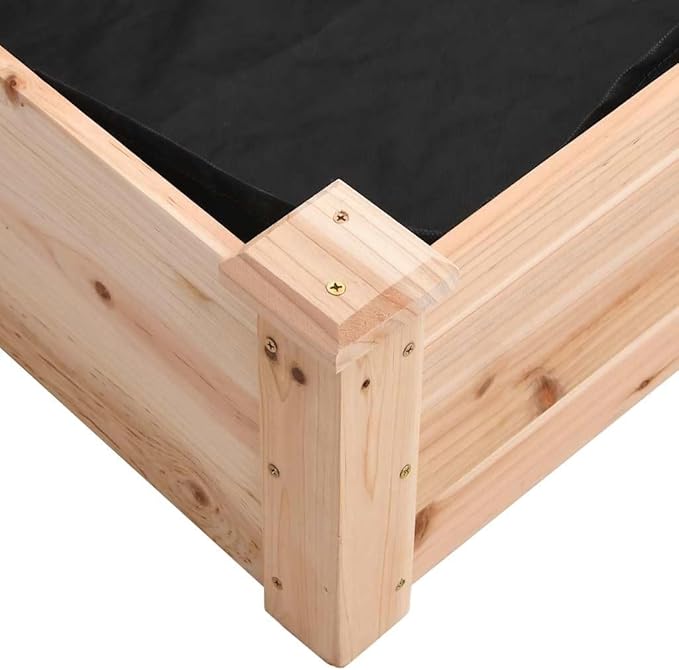 vidaXL Solid Fir Wood Garden Raised Bed with Liner - Outdoor Rectangular Planter Pot, Brown Natural, 47.2"x23.6"x9.8", Open Bottom for Drainage