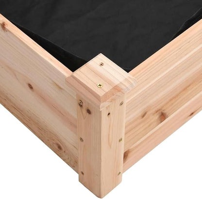 vidaXL Solid Fir Wood Garden Raised Bed with Liner - Outdoor Rectangular Planter Pot, Brown Natural, 47.2"x23.6"x9.8", Open Bottom for Drainage