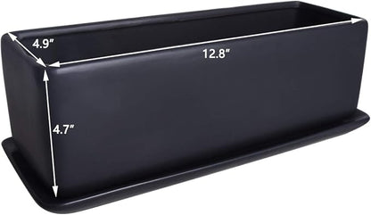 Vencer 12 Inch Rectangular Modern Minimalist Ceramic Succulent Planter Pot - Window Box with Saucer,Office Desktop Potted Stand,Black,VF-0135B