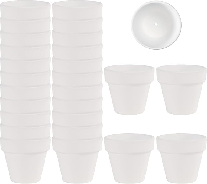 Fcacti 27 Pcs Small Mini White Clay Pots 2.1'' Terracotta Pot Clay Ceramic Pottery Planter Cactus Flower Pots Succulent Nursery Pots- Great for Window Boxes, Cactus, Plants, Crafts, Wedding Favors