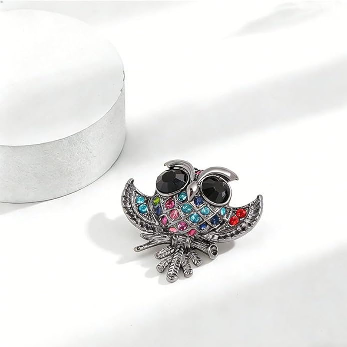 Rhinestone Owl Brooch Pin for Women Cute Big Cartoon Cat Eye Stone Owl Bird Brooch Unique Double Owl Brooch Pin Clothes Bag Hat Dress Jewelry
