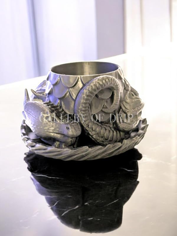 Sleeping Dragon Planter Vase - Gardening and Plant Lover Gifts | Witchy and Cottagecore Home Decor Piece for Succulents or Zen Garden | Medieval Boho Flower Pot with Drainage Holes (Brilliant Silver)