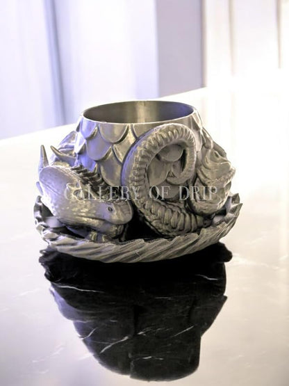 Sleeping Dragon Planter Vase - Gardening and Plant Lover Gifts | Witchy and Cottagecore Home Decor Piece for Succulents or Zen Garden | Medieval Boho Flower Pot with Drainage Holes (Brilliant Silver)