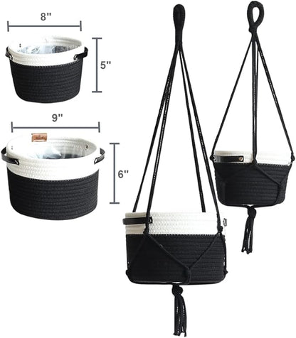 2Pack Hanging Flower Pots Plant Hangers,Wedding Party Birthday Gift Storage Baskets Home Garden Hanging Planter, Waterproof Lining Hydroponic Plant Pot-Black