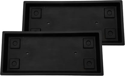 The HC Companies 23.5 Inch Venetian Rectangular Plant Saucer, Lightweight UV-Resistant Plastic Outdoor & Indoor Flower Pot Tray, 2-Pack Plant Pot Trays for Garden & Home Decor, Black