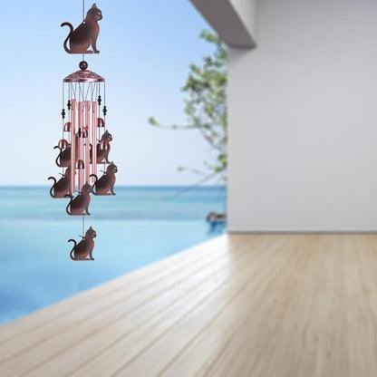 Garden Cat Wind Chimes Outdoor Indoor Decor - with 4 Tubes 6 Bells 7 Cats Wind Chime, Mobile Romantic Cat Wind Catcher, Cats Windchimes for Home, Mom Gifts, Balcony, Tree, Festival, Garden Decoration