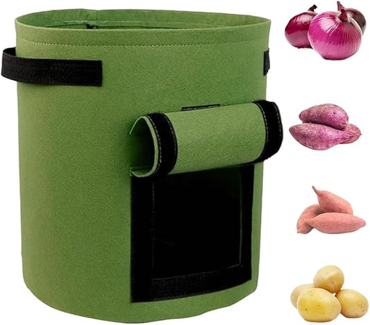 Potato Grow Bags, Thickened 300G Nonwoven Fabric Grow Bags with Handles, Grow Bag for Tomato, Vegetables, and Potatoes, Heavy Duty Planting Pots, Reusable Plant Grow Bags (5pcs Green, 7 Gallon)