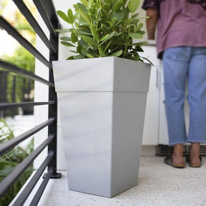 Bloem Tall Finley Tapered Square Planter: 25" - Cement Gray - Matte Textured Finish, 100% Recycled Plastic Pot, for Indoor and Outdoor Use, Gardening, 9 Gallon Capacity