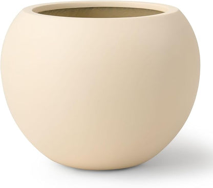9.7" H x 12" D Globo Fiberstone Round Planter with Drainage Hole, Smooth Finishes, Weather Resistant for Indoor and Outdoor Use, Included 2 Extra Coco Mats (Kilim Beige, 7.8" Pot Opening)