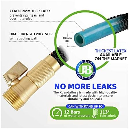 J&B XpandaHose 100ft Expandable Garden Hose – Ultra-Strong 3750D, 4-Layer Latex Core, Brass 3/4" Connectors, 10-Pattern Nozzle & Storage Bag – Lightweight, Kink-Reducing, Leak-Resistant