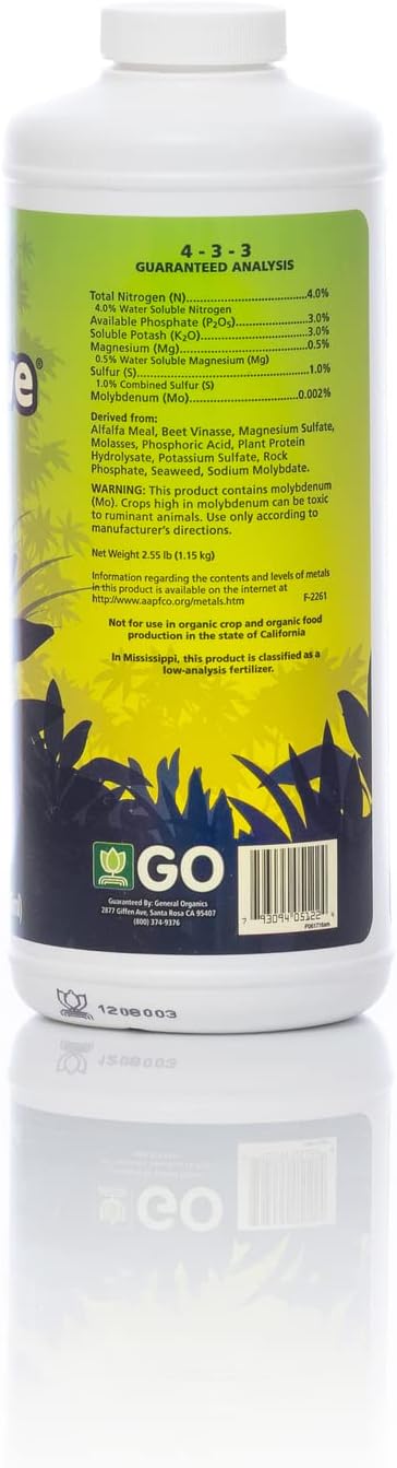 General Hydroponics General Organics BioThrive Grow, Plant Food, 4-3-3, 1 qt.