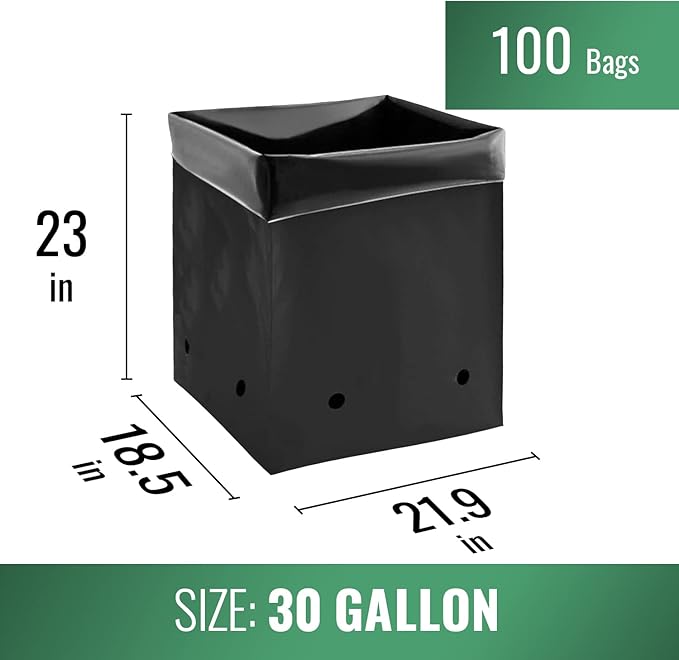 DL Wholesale Grow1 Plastic PE Grow Bags for Plants (All Black) (30 Gallon, 100 Bags)