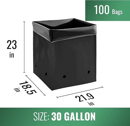 DL Wholesale Grow1 Plastic PE Grow Bags for Plants (All Black) (30 Gallon, 100 Bags)