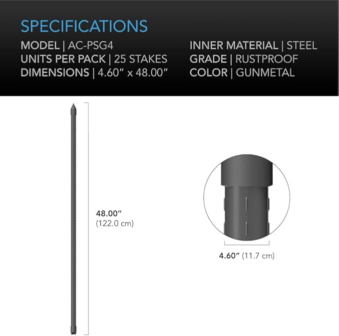 AC Infinity Garden Plant Stakes 48", Sturdy Metal Support Sticks with Protective Plastic Coating, 25-Pack for Tomatoes, Trees, and Vines in Gardening Hydroponics