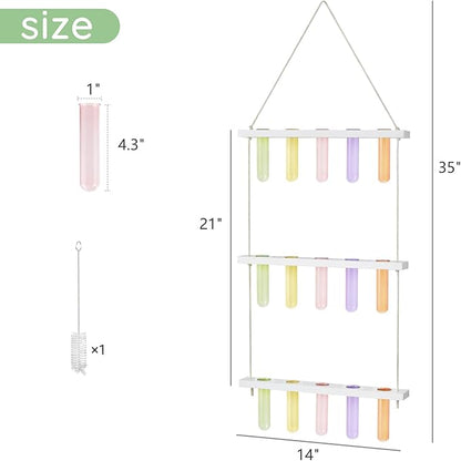 Mkono Plant Propagation Tubes, 3 Tiered Wall Hanging Terrarium with Wooden Stand Test Tube Flower Vase Glass Planter Stations Home Office Decor Plant Lover Gift, White