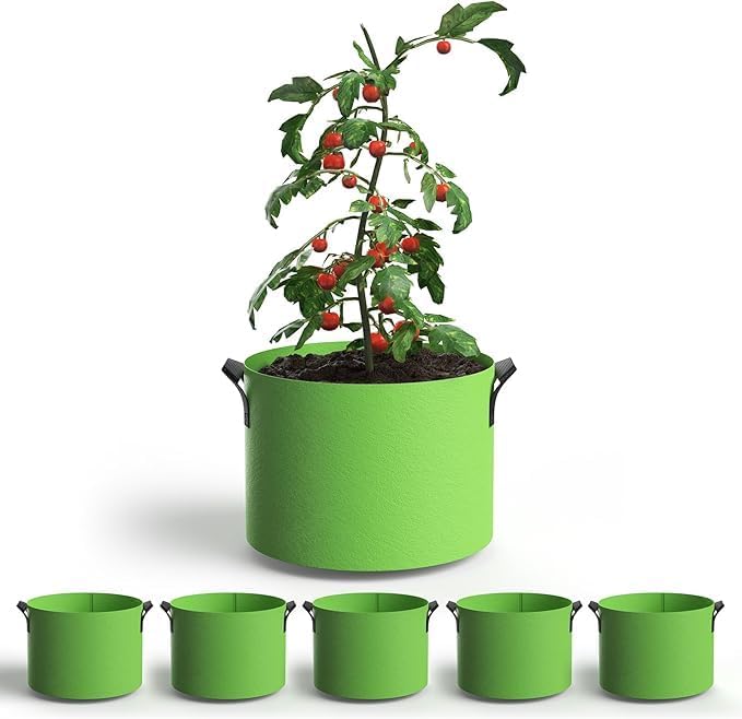 Grow Bags, Aeration Fabric Pots with Handles, Pot for Plants-5 of Pack (5 Gallon-Green)