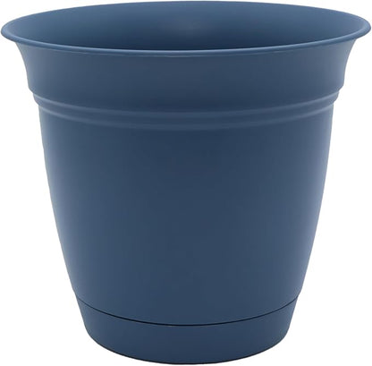 The HC Companies Eclipse Round Planter with Saucer - Outdoor & Indoor Plant Pot with Drainage Holes - Lightweight, UV-Resistant Plastic Pots for Plants, Flowers & Herbs (6" Slate Blue, Pack of 1)