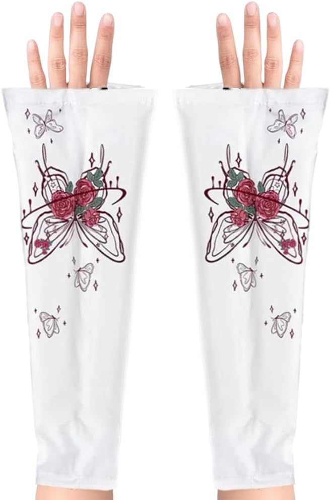 Sun Protection Cooling Sleeves,Anti-slip Gardening Arm Sleeves,Loose Large Opening Butterfly Boho UV Cover for Women