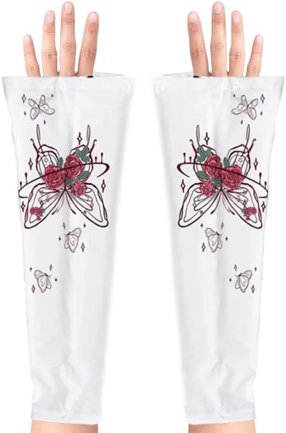 Sun Protection Cooling Sleeves,Anti-slip Gardening Arm Sleeves,Loose Large Opening Butterfly Boho UV Cover for Women