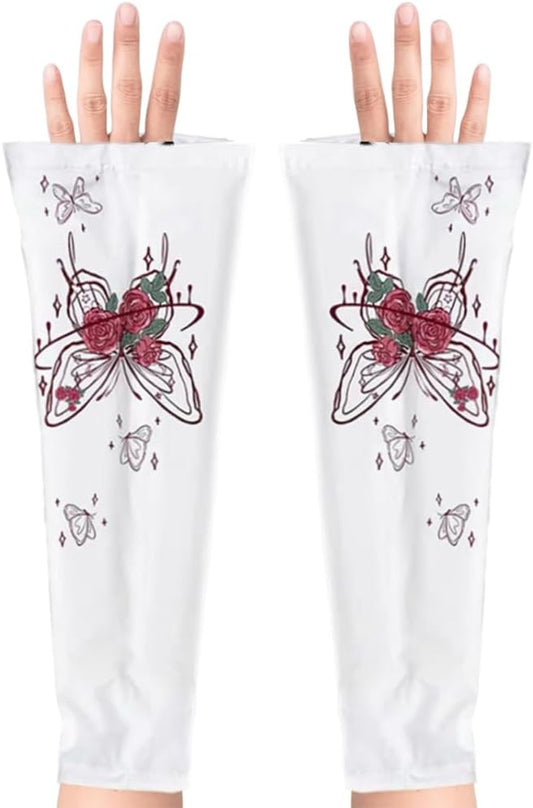 Sun Protection Cooling Sleeves,Anti-slip Gardening Arm Sleeves,Loose Large Opening Butterfly Boho UV Cover for Women