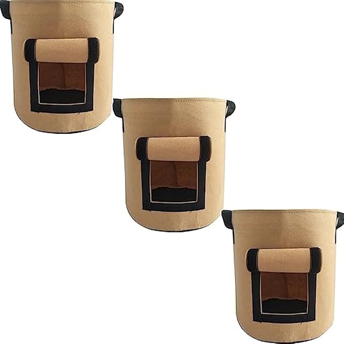 Ulalaza 3PCS Potato Grow Bags with Flap Plant Grow Bags Fabric Multi Ribbon Potato Bag Tomato Vegetable Growth Non-Woven Felt Planting Bag Transparent