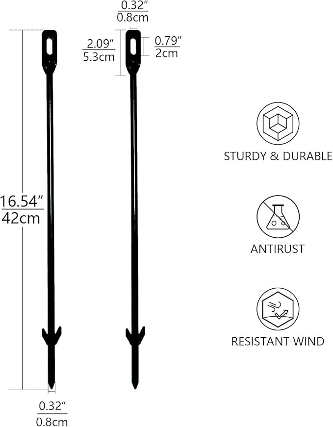 Pack of 2 Metal Yard Sign Stakes, Length 16.5 Inches Thickness 0.3 Inches for Ground Yard Lawn, Rust, Wind & Dust Resistant Sturdy Metal Stake, Not Easy to Shake, Color Available (Black)