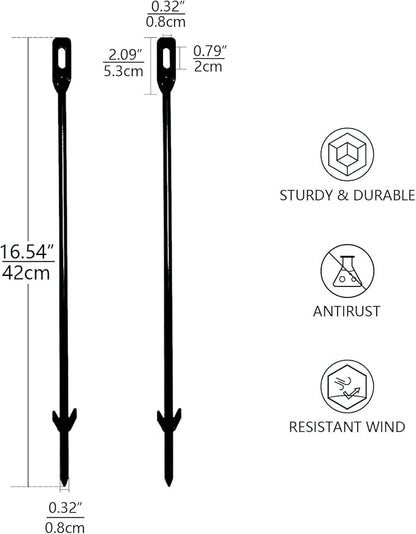 Pack of 2 Metal Yard Sign Stakes, Length 16.5 Inches Thickness 0.3 Inches for Ground Yard Lawn, Rust, Wind & Dust Resistant Sturdy Metal Stake, Not Easy to Shake, Color Available (Black)