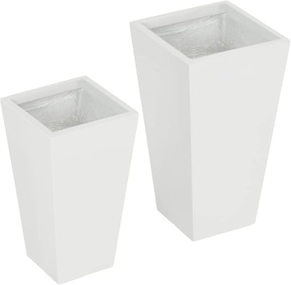 Outsunny 2-Pack Outdoor Planter Set, Flower Pots with Drainage Holes, Durable & Stackable Plant Pot, 22in & 18in, for Porch, Entryway, Patio, Yard, Garden, White