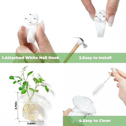 Wall Hanging Mushroom Vase, Small Plant Propagation Stations Cute Mushroom Glass Planter Terrarium Indoor Hydroponic Flower Holder for Elegant Home Decor Gifts, Clear, 2 PCS