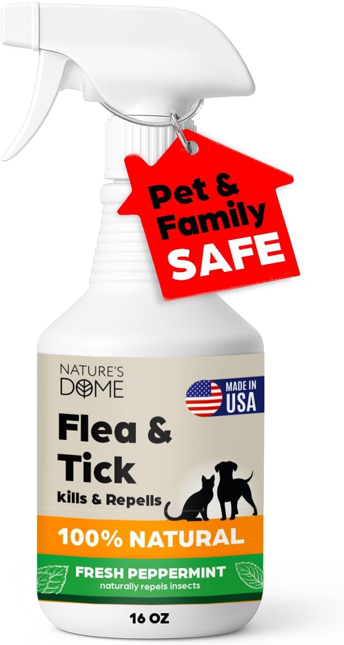 Nature’s Dome Peppermint Flea & Tick Spray – 16 oz – Kills & Repels Fleas, Ticks, Larvae & Eggs – Plant-Based Pest Control – Safe for Pets, Kids & Plants – Ready-to-Use (16 Oz, Peppermint)