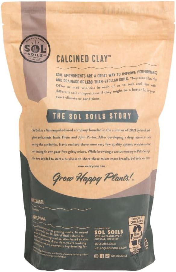 Sol Soils Calcined Clay – 100% Peat-Free Soil Amendments with Superior Drainage, Aeration, & Root Health for Indoor Plants, Succulents, Bonsai & More - 1 Quart